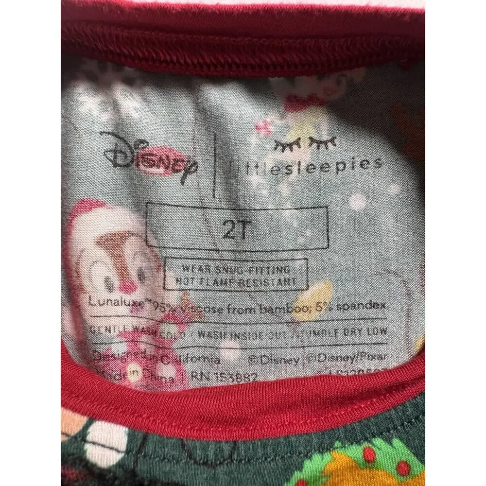 Little Sleepies Disney Christmas Pajamas 2T Mickey Stitch Pixar 2 Piece PJ Set